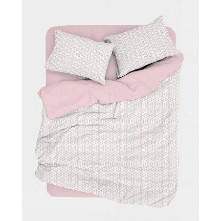 Parure de lit - 1 housse de couette 140 x 200 cm + 1 taie d'oreiller 60 x 60 cm - 100% coton renforcé - Rose