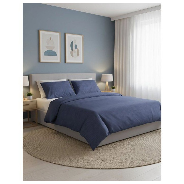Parure de lit - 1 housse de couette 140 x 200 cm + 1 taie d'oreiller 60 x 60 cm - 100% coton renforcé - Bleu Parure de lit - 1 housse de couette 140 x 200 cm + 1 taie d'oreiller 60 x 60 cm - 100% coton renforcé - Bleu