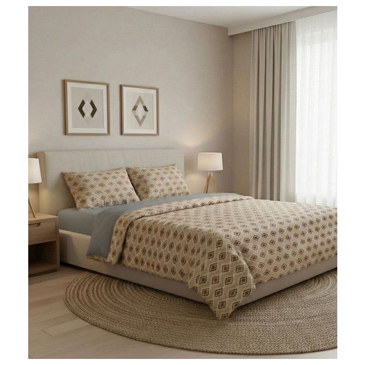 Parure de lit - 1 housse de couette 140 x 200 cm + 1 taie d'oreiller 60 x 60 cm - 100% coton renforcé - Gris / Beige Parure de lit - 1 housse de couette 140 x 200 cm + 1 taie d'oreiller 60 x 60 cm - 100% coton renforcé - Gris / Beige