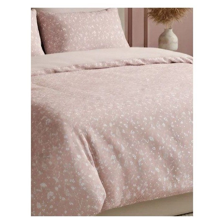 Parure de lit - 1 housse de couette 140 x 200 cm + 1 taie d'oreiller 60 x 60 cm - 100% coton renforcé - Saumon / Blanc Parure de lit - 1 housse de couette 140 x 200 cm + 1 taie d'oreiller 60 x 60 cm - 100% coton renforcé - Saumon / Blanc