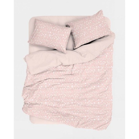 Parure de lit King Size - 1 housse de couette 240 x 220 cm + 2 taies d'oreiller 60 x 60 cm - 100% coton renforcé - Saumon / Bla