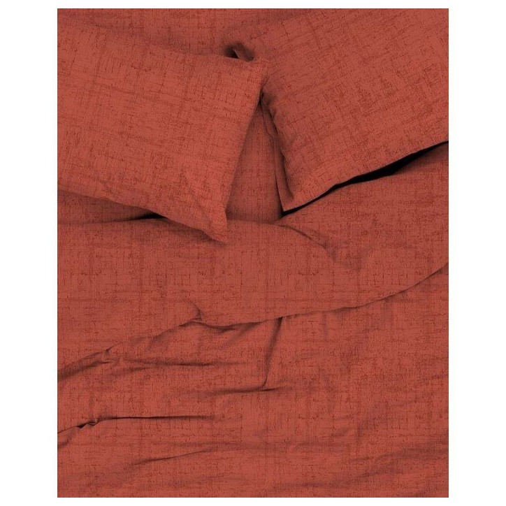 Parure de lit - 1 housse de couette 140 x 200 cm + 1 taie d'oreiller 60 x 60 cm - 100% coton renforcé - Rouge brique Parure de lit - 1 housse de couette 140 x 200 cm + 1 taie d'oreiller 60 x 60 cm - 100% coton renforcé - Rouge brique