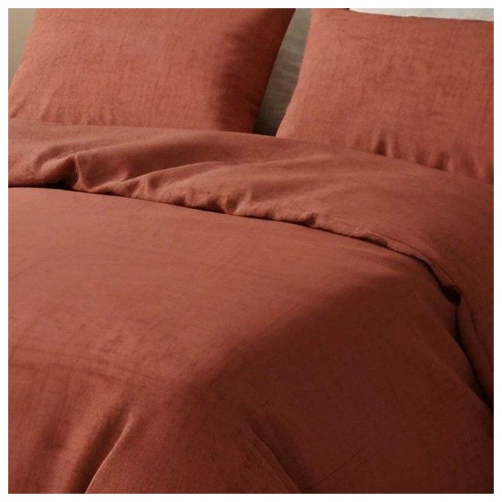 Parure de lit - 1 housse de couette 140 x 200 cm + 1 taie d'oreiller 60 x 60 cm - 100% coton renforcé - Rouge brique Parure de lit - 1 housse de couette 140 x 200 cm + 1 taie d'oreiller 60 x 60 cm - 100% coton renforcé - Rouge brique
