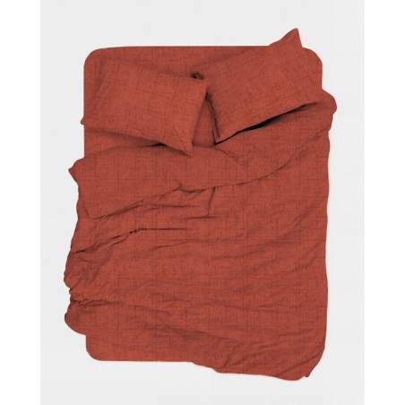 Parure de lit King Size - 1 housse de couette 240 x 220 cm + 2 taies d'oreiller 60 x 60 cm - 100% coton renforcé - Rouge brique