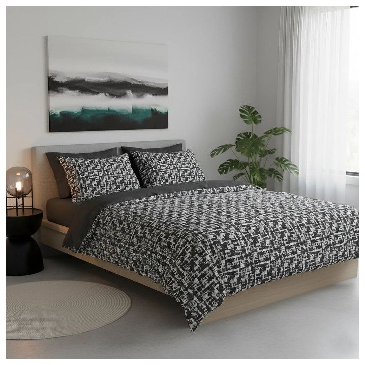 Parure de lit King Size - 1 housse de couette 240 x 220 cm + 2 taies d'oreiller 60 x 60 cm - 100% coton renforcé - Anthracite