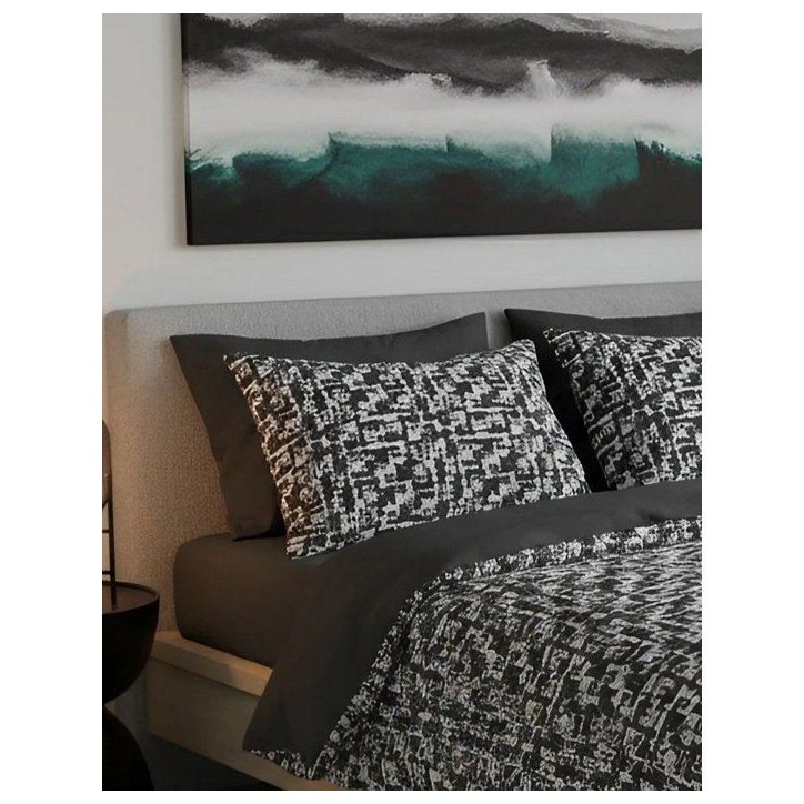Parure de lit King Size - 1 housse de couette 240 x 220 cm + 2 taies d'oreiller 60 x 60 cm - 100% coton renforcé - Anthracite