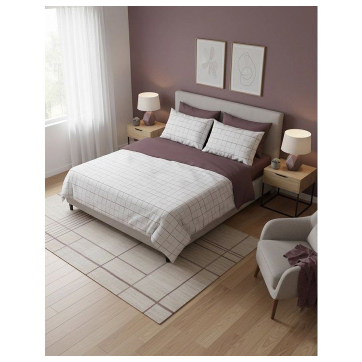 Parure de lit - 1 housse de couette 140 x 200 cm + 1 taie d'oreiller 60 x 60 cm - 100% coton renforcé - Rose poudré / Blanc