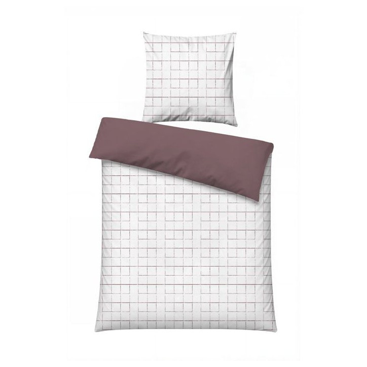 Parure de lit - 1 housse de couette 140 x 200 cm + 1 taie d'oreiller 60 x 60 cm - 100% coton renforcé - Rose poudré / Blanc