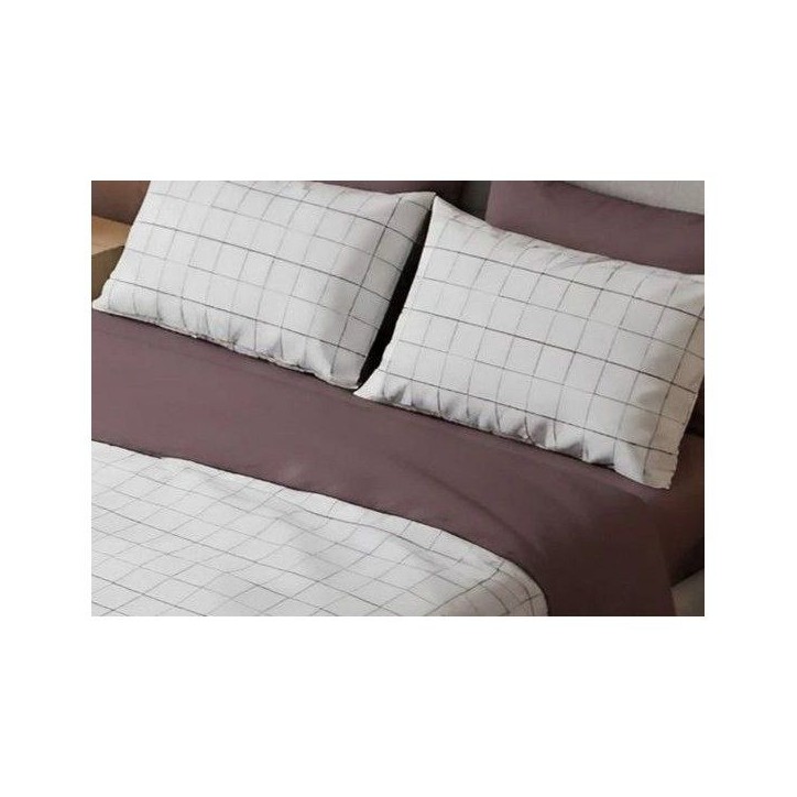 Parure de lit - 1 housse de couette 140 x 200 cm + 1 taie d'oreiller 60 x 60 cm - 100% coton renforcé - Rose poudré / Blanc