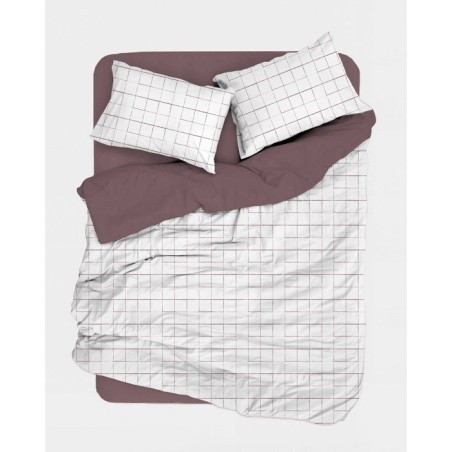 Parure de lit King Size - 1 housse de couette 240 x 220 cm + 2 taies d'oreiller 60 x 60 cm - 100% coton renforcé - Rose / Blanc