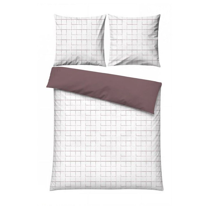 Parure de lit King Size - 1 housse de couette 240 x 220 cm + 2 taies d'oreiller 60 x 60 cm - 100% coton renforcé - Rose / Blanc