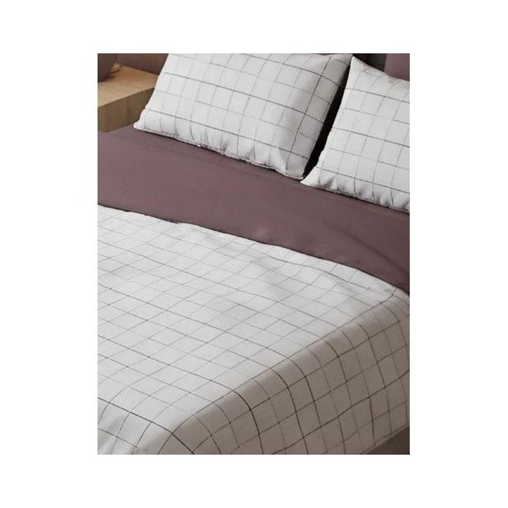 Parure de lit King Size - 1 housse de couette 240 x 220 cm + 2 taies d'oreiller 60 x 60 cm - 100% coton renforcé - Rose / Blanc