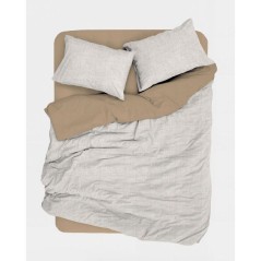 Parure de lit - 1 housse de couette 140 x 200 cm + 1 taie d'oreiller 60 x 60 cm - 100% coton renforcé - Beige