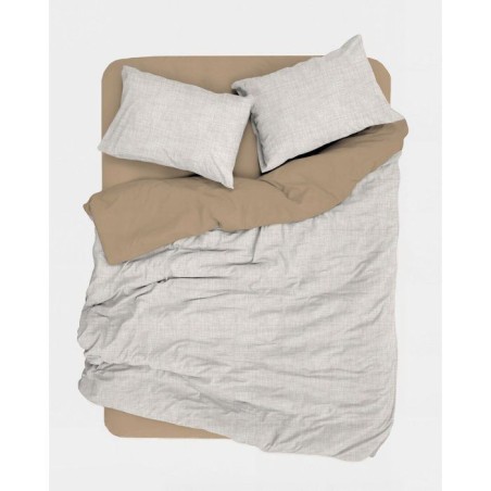 Parure de lit - 1 housse de couette 140 x 200 cm + 1 taie d'oreiller 60 x 60 cm - 100% coton renforcé - Beige