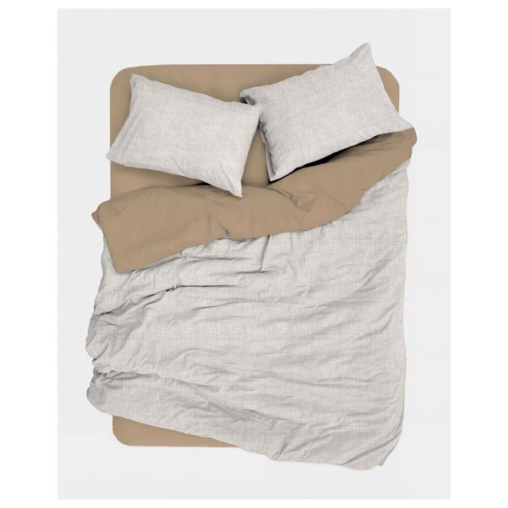 Parure de lit - 1 housse de couette 140 x 200 cm + 1 taie d'oreiller 60 x 60 cm - 100% coton renforcé - Beige