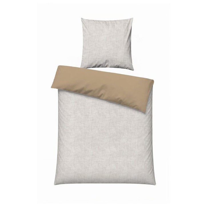 Parure de lit - 1 housse de couette 140 x 200 cm + 1 taie d'oreiller 60 x 60 cm - 100% coton renforcé - Beige