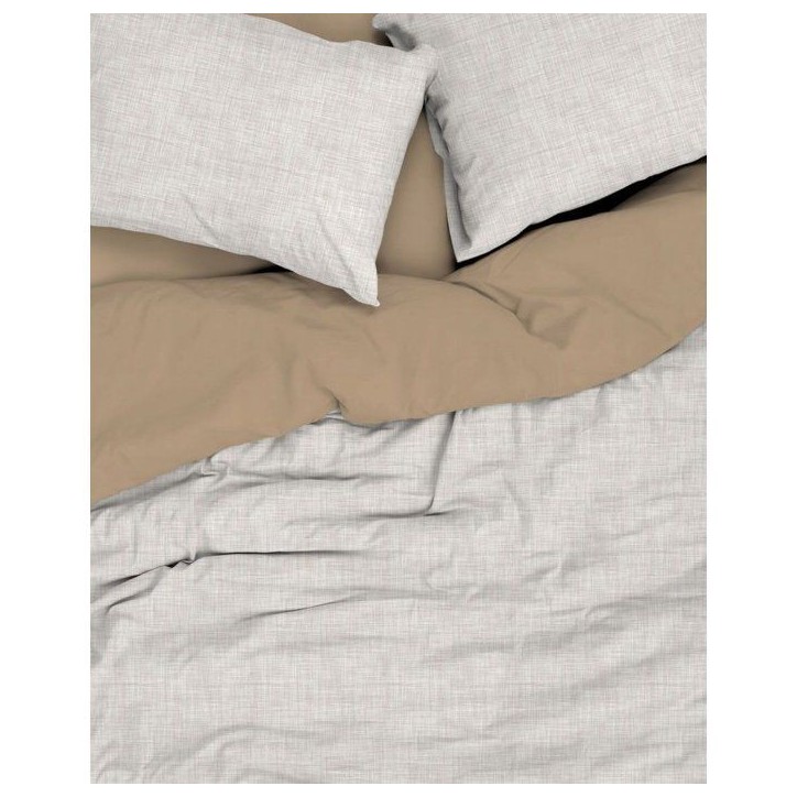 Parure de lit King Size - 1 housse de couette 240 x 220 cm + 2 taies d'oreiller 60 x 60 cm - 100% coton renforcé - Beige