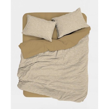 Parure de lit - 1 housse de couette 140 x 200 cm + 1 taie d'oreiller 60 x 60 cm - 100% coton renforcé - Gris / Moutarde / Blanc