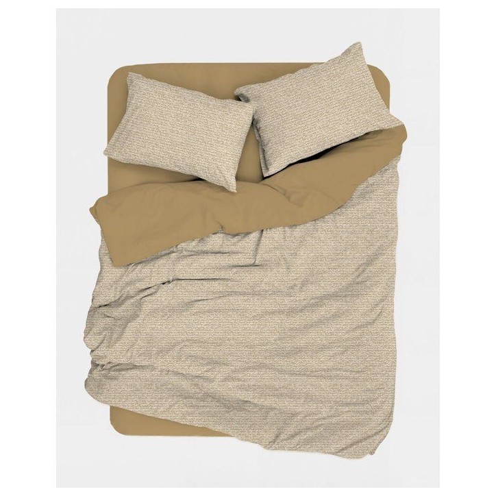 Parure de lit - 1 housse de couette 140 x 200 cm + 1 taie d'oreiller 60 x 60 cm - 100% coton renforcé - Gris / Moutarde / Blanc