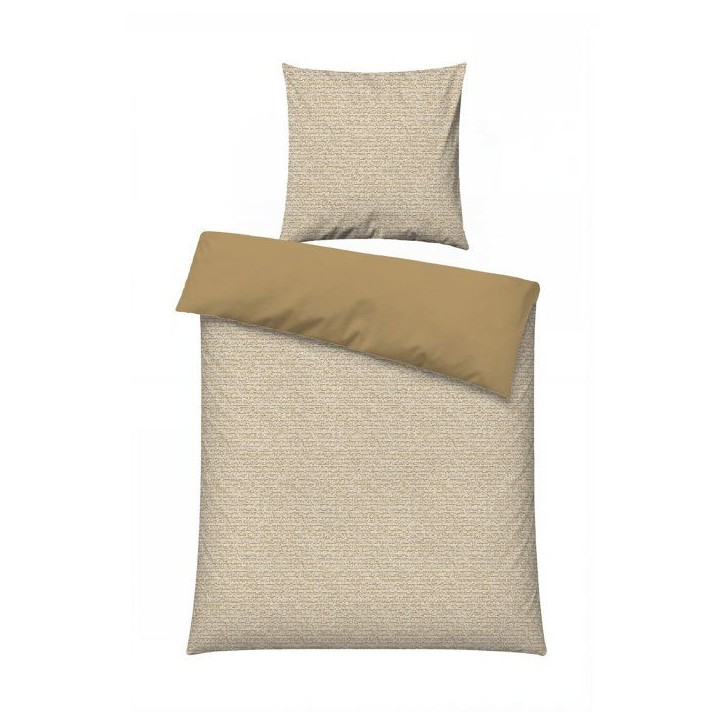 Parure de lit - 1 housse de couette 140 x 200 cm + 1 taie d'oreiller 60 x 60 cm - 100% coton renforcé - Gris / Moutarde / Blanc