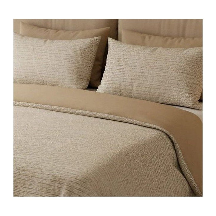 Parure de lit - 1 housse de couette 140 x 200 cm + 1 taie d'oreiller 60 x 60 cm - 100% coton renforcé - Gris / Moutarde / Blanc