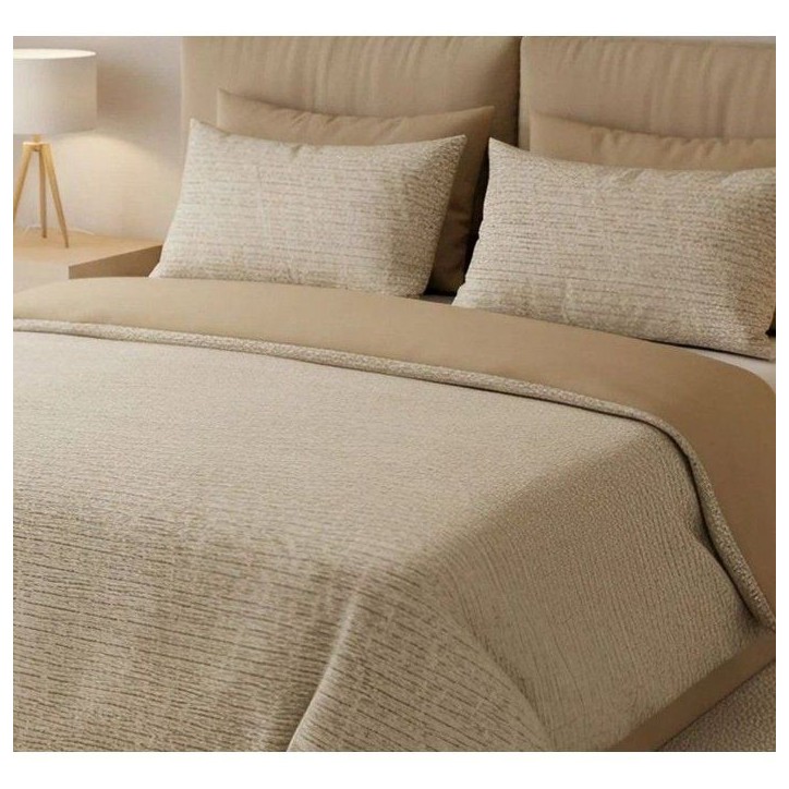 Parure de lit King Size - 1 housse de couette 240 x 220 cm + 2 taies d'oreiller 60 x 60 cm - 100% coton renforcé - Moutarde