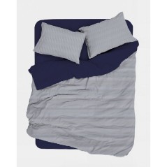 Parure de lit King Size - 1 housse de couette 240 x 220 cm + 2 taies d'oreiller 60 x 60 cm - 100% coton renforcé -Rayures Bleu