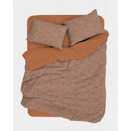 Parure de lit - 1 housse de couette 140 x 200 cm + 1 taie d'oreiller 60 x 60 cm - 100% coton renforcé - Caramel