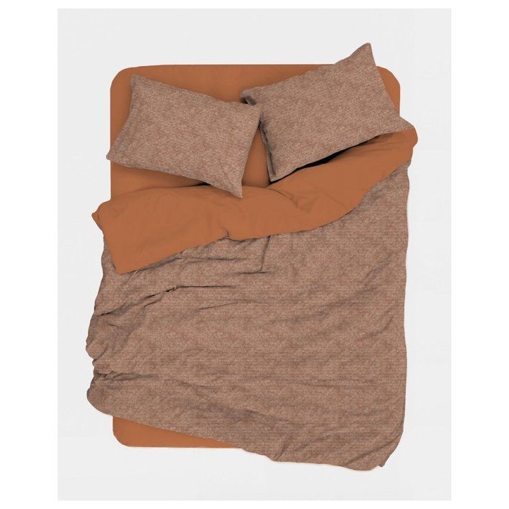 Parure de lit - 1 housse de couette 140 x 200 cm + 1 taie d'oreiller 60 x 60 cm - 100% coton renforcé - Caramel