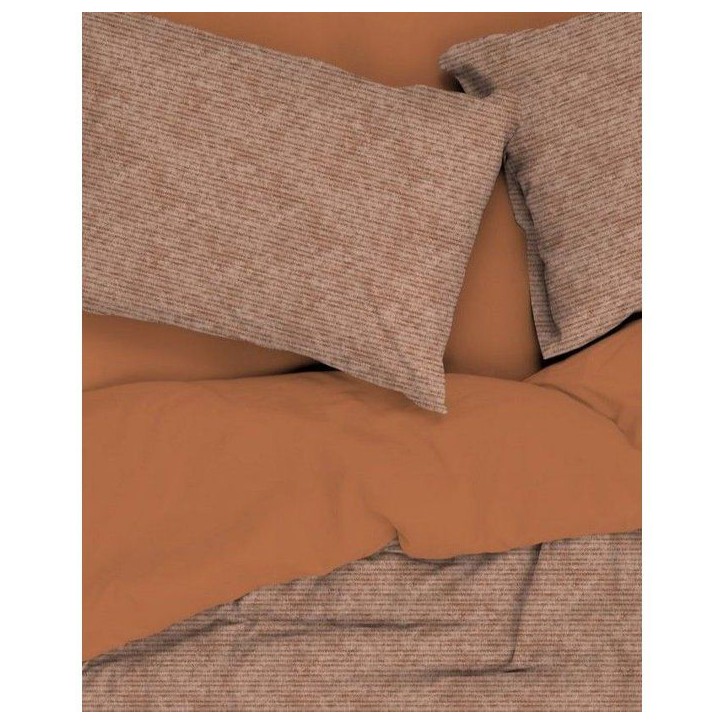 Parure de lit - 1 housse de couette 140 x 200 cm + 1 taie d'oreiller 60 x 60 cm - 100% coton renforcé - Caramel
