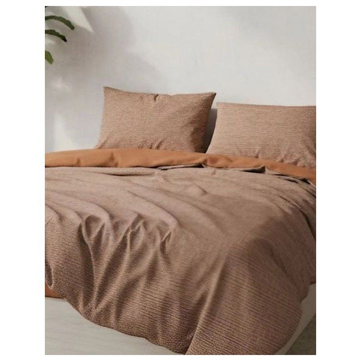 Parure de lit - 1 housse de couette 140 x 200 cm + 1 taie d'oreiller 60 x 60 cm - 100% coton renforcé - Caramel