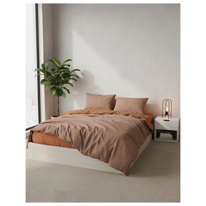 Parure de lit King Size - 1 housse de couette 240 x 220 cm + 2 taies d'oreiller 60 x 60 cm - 100% coton renforcé - Caramel