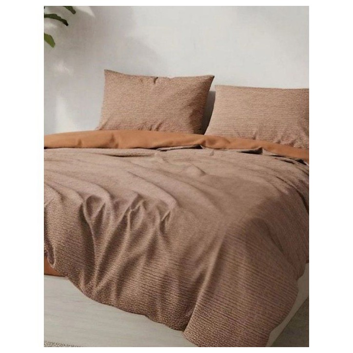 Parure de lit King Size - 1 housse de couette 240 x 220 cm + 2 taies d'oreiller 60 x 60 cm - 100% coton renforcé - Caramel
