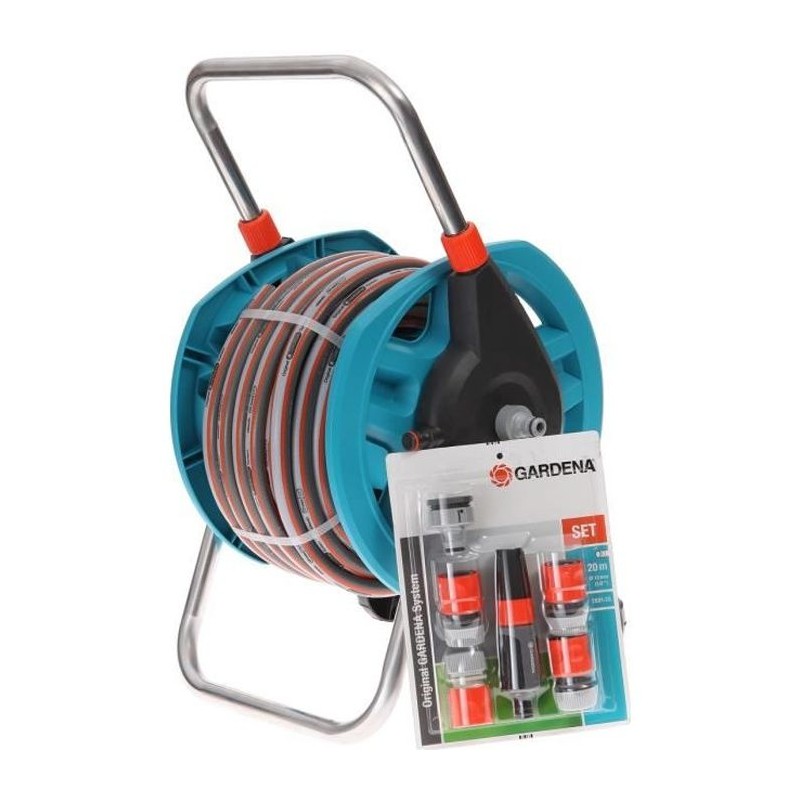 GARDENA Dévidoir portable équipé – Longueur 20m – Raccord anti-