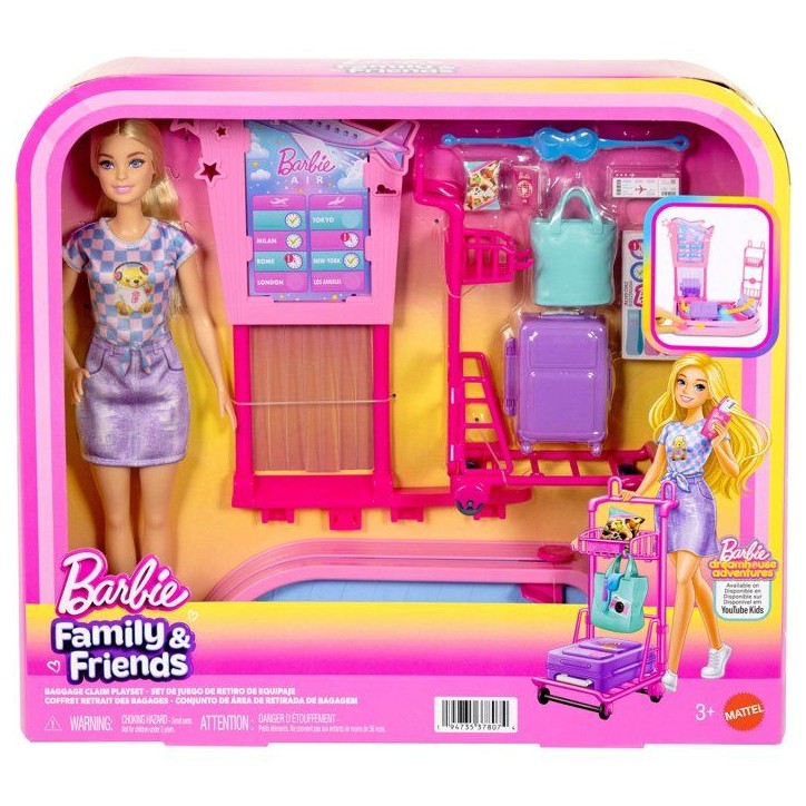 Playset - BARBIE - Arrivée bagage JMJ49 - Poupée incluse - Tapis roulant - Accessoires