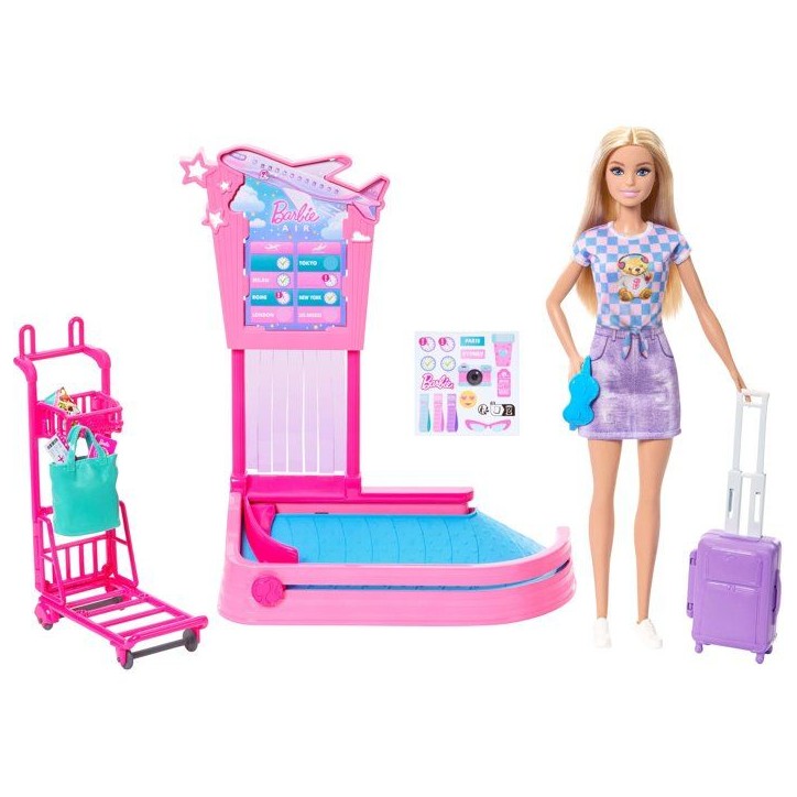 Playset - BARBIE - Arrivée bagage JMJ49 - Poupée incluse - Tapis roulant - Accessoires