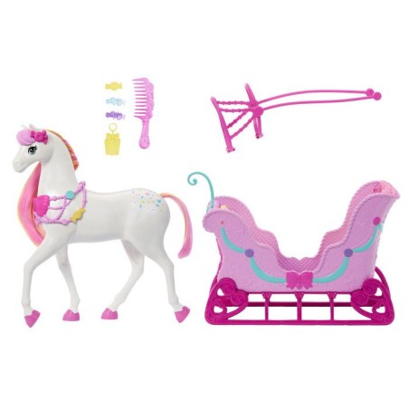 Accessoire pour poupée - Barbie - Traîneau et Cheval Casse-Noisette - Attelage 2 places - Des 3 ans