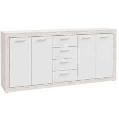 Buffet - BACCIO - Chene / Blanc mat - 4 portes - 4 tiroirs - 197,1 x 4