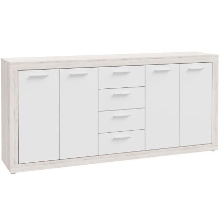 Buffet - BACCIO - Chene / Blanc mat - 4 portes - 4 tiroirs - 197,1 x 4