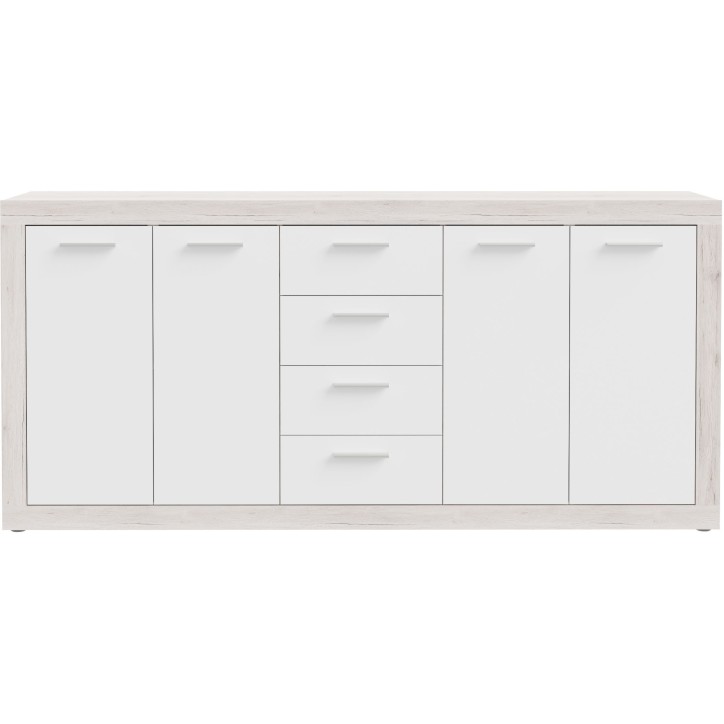 Buffet - BACCIO - Chene / Blanc mat - 4 portes - 4 tiroirs - 197,1 x 41 x 91,9 cm Buffet - BACCIO - Chene / Blanc mat - 4 portes - 4 tiroirs - 197,1 x 41 x 91,9 cm