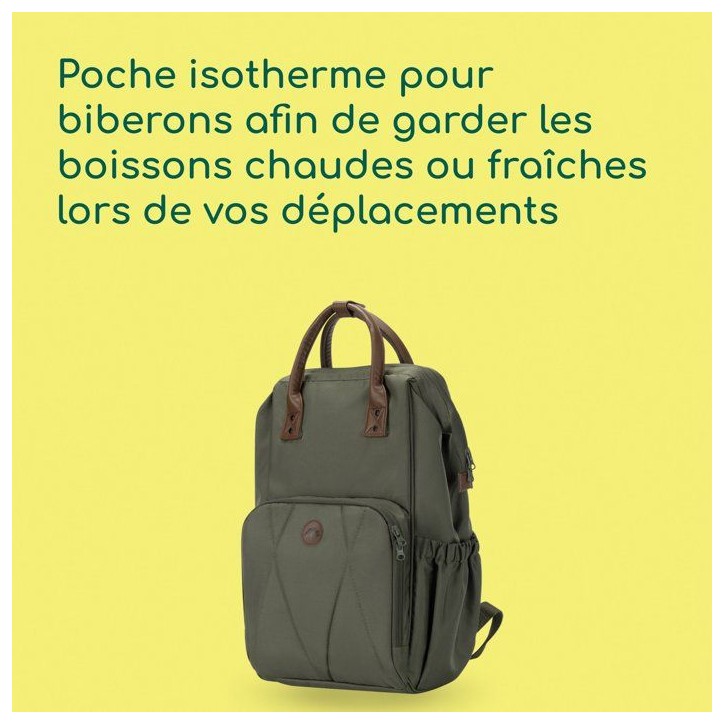 BEBECONFORT Sac a dos a langer bébé, Matelas a langer inclus , Poches isothermes, Finitions cuir, Mineral green