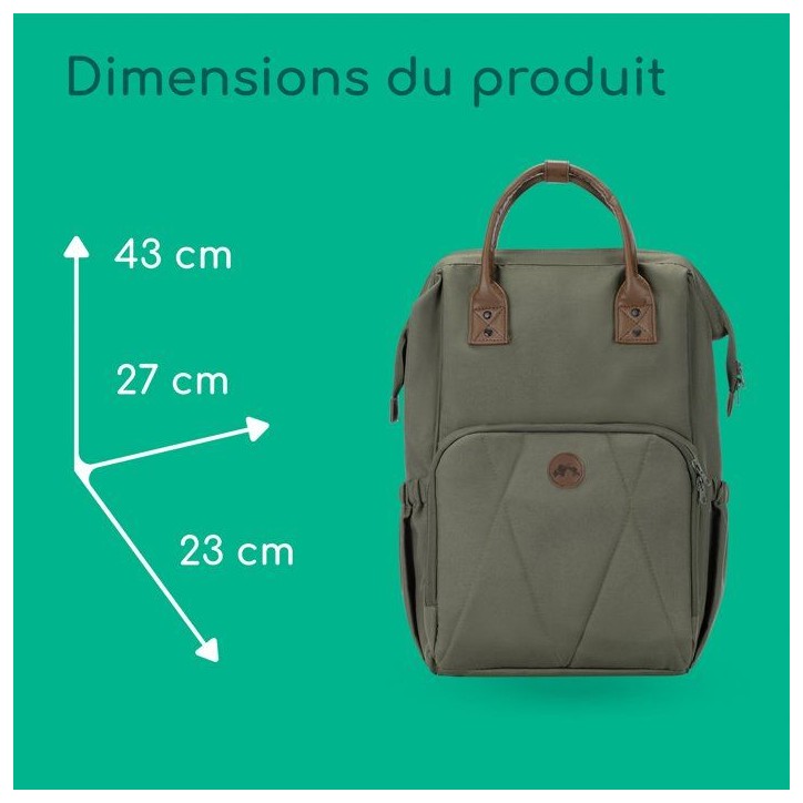 BEBECONFORT Sac a dos a langer bébé, Matelas a langer inclus , Poches isothermes, Finitions cuir, Mineral green