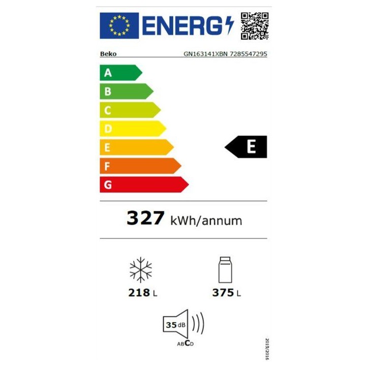 Réfrigérateur américain - BEKO - GN163141XBN - 2 portes - pose libre - classe E - 179 cm - inox