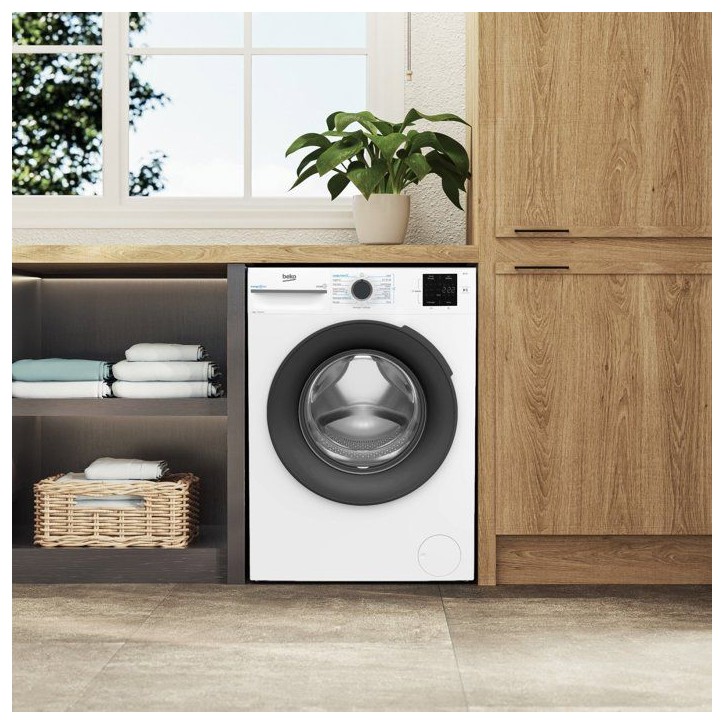 Lave-linge hublot BEKO BMEDWFT38411 - 8 kg - Induction - L60cm - 1400 trs/min - Classe A - Blanc / Hublot Noir