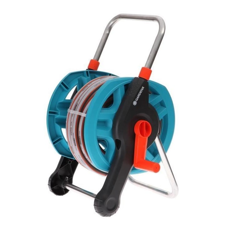 GARDENA Dévidoir portable équipé – Longueur 20m – Raccord anti-goutte – Kit complet tuyau d'arrosage – Garantie 5 ans