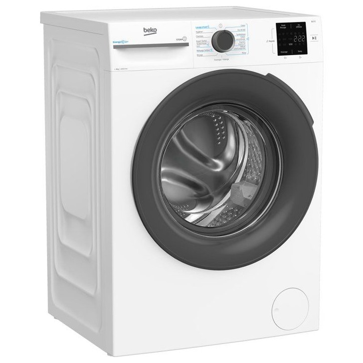 Lave-linge hublot BEKO BMEDWFT38411 - 8 kg - Induction - L60cm - 1400 trs/min - Classe A - Blanc / Hublot Noir