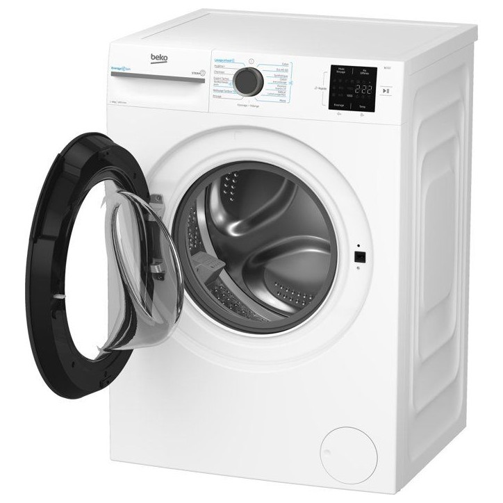 Lave-linge hublot BEKO BMEDWFT38411 - 8 kg - Induction - L60cm - 1400 trs/min - Classe A - Blanc / Hublot Noir