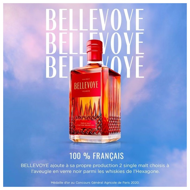 BELLEVOYE - ROUGE - Whisky - Triple Malt - Origine : France - 43 % alcool - bouteille 70 cl BELLEVOYE - ROUGE - Whisky - Triple Malt - Origine : France - 43 % alcool - bouteille 70 cl