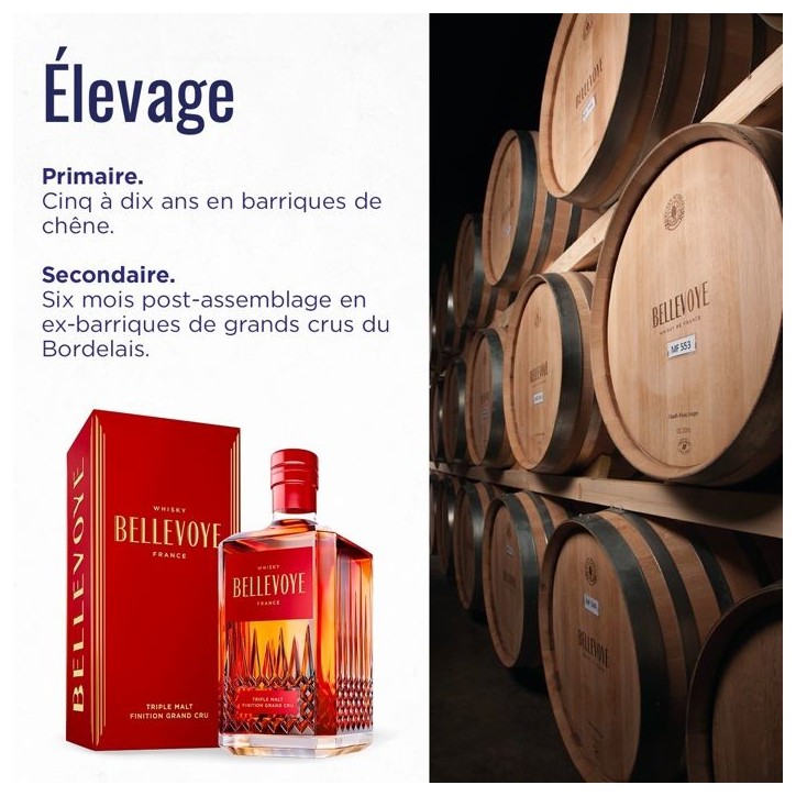 BELLEVOYE - ROUGE - Whisky - Triple Malt - Origine : France - 43 % alcool - bouteille 70 cl BELLEVOYE - ROUGE - Whisky - Triple Malt - Origine : France - 43 % alcool - bouteille 70 cl