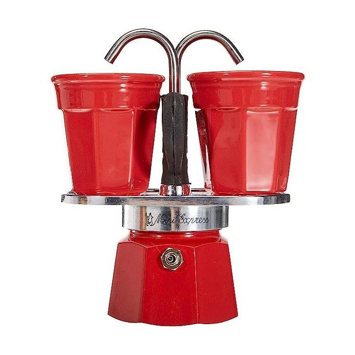 Set cafetiere italienne + 2 tasses - BIALETTI - Mini-express - Inox / Rouge